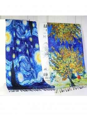 The Starry Night & The Field Double-sided Oil Painting Scarf